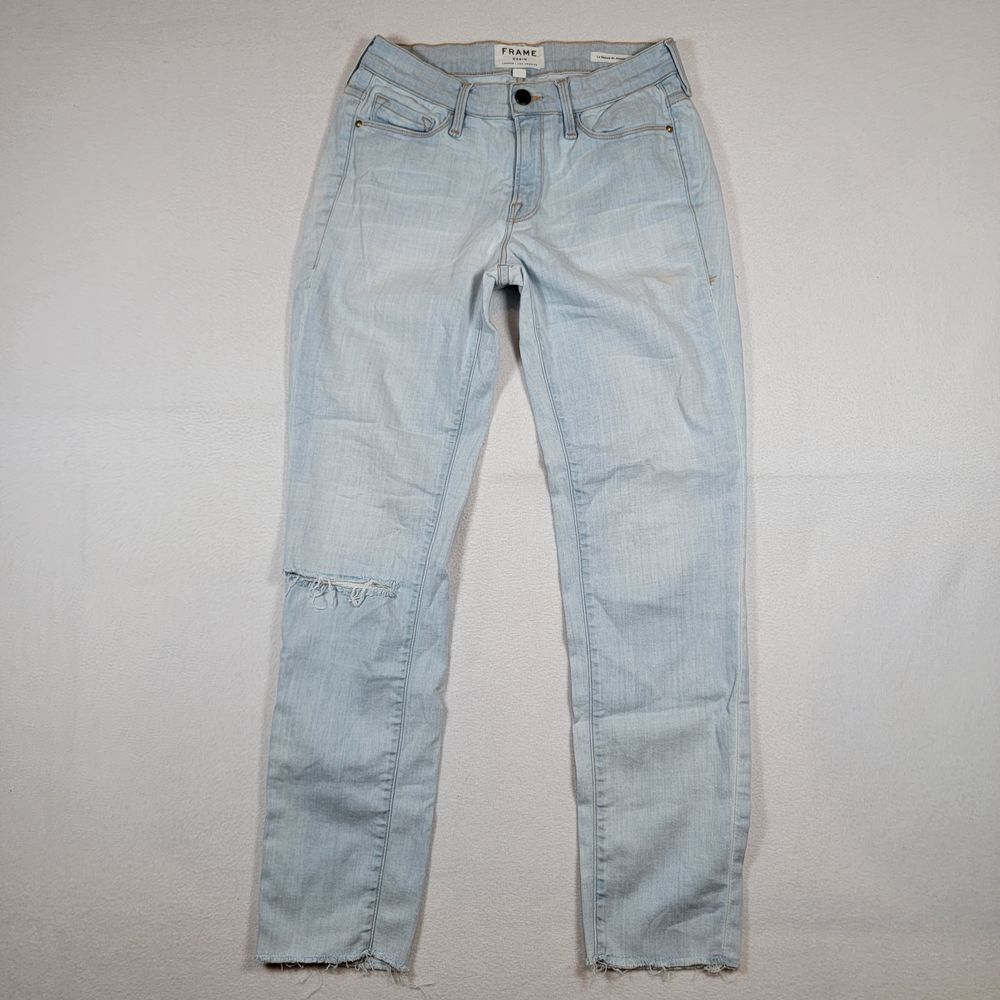 FRAME Jeans Le Skinny de Jeanne Sz 28 (25 actual) Light Wash Frayed Leg Hem READ
